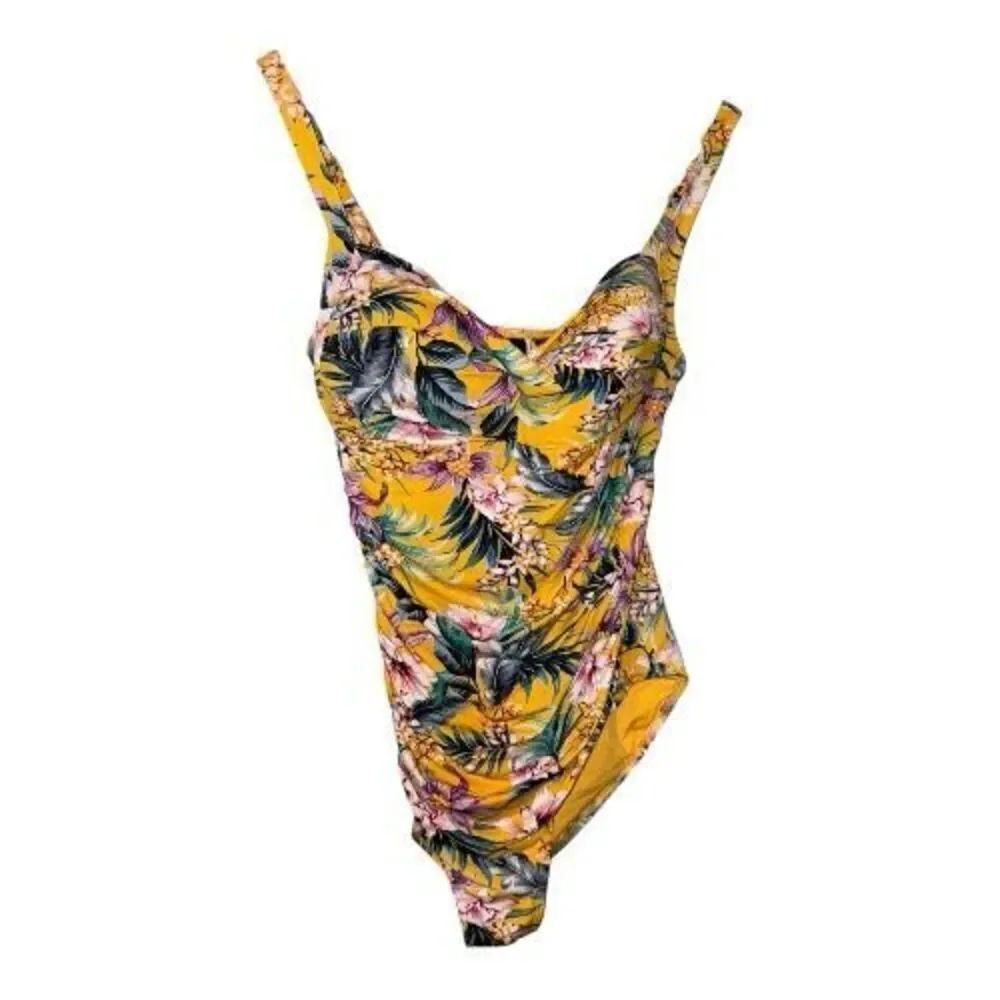 Niptuck Swim Size 10 Multifit Cup One Piece Swimsuit Golden Floral Tropical